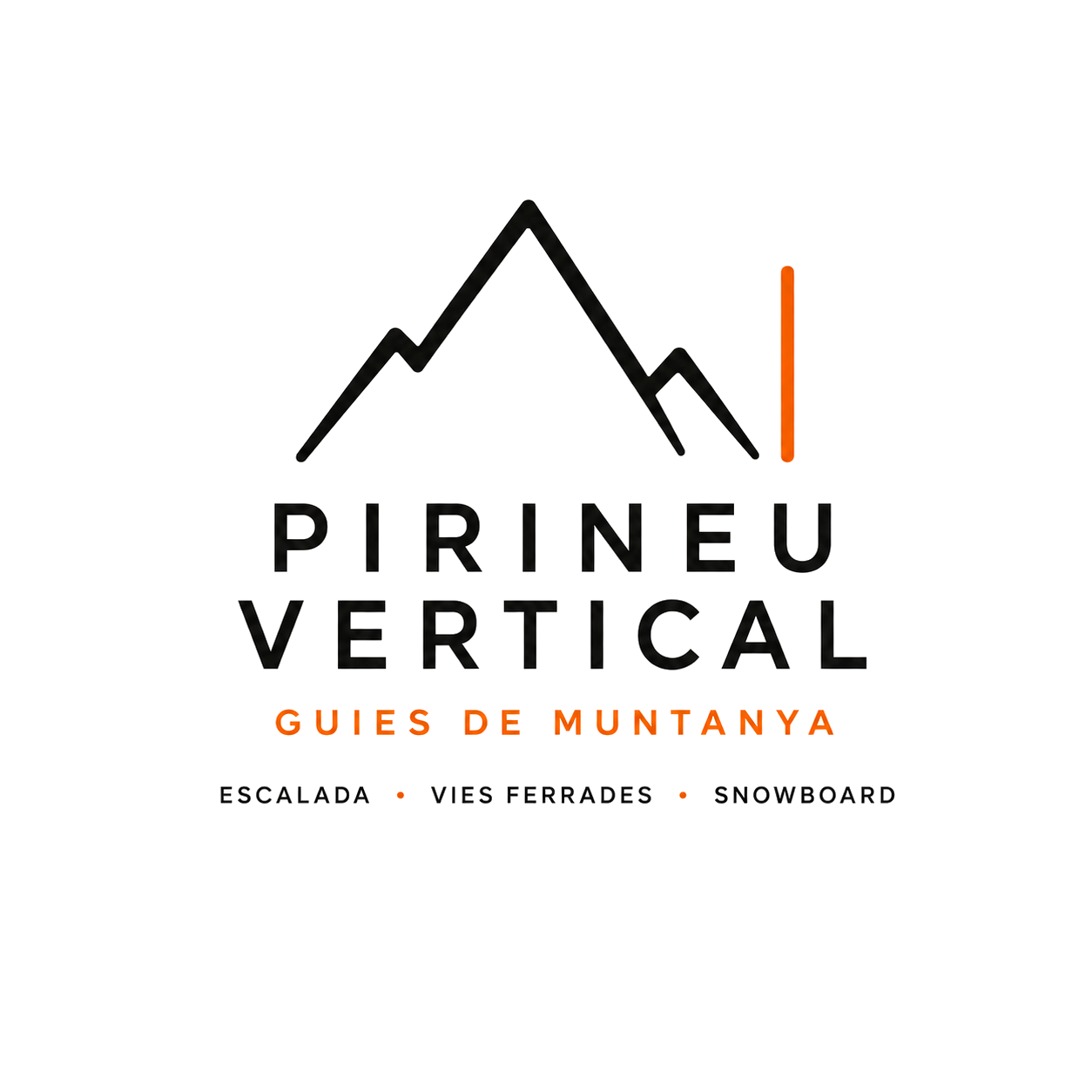 Logo Pirineu Vertical, escalada, vies ferrades y snowboard